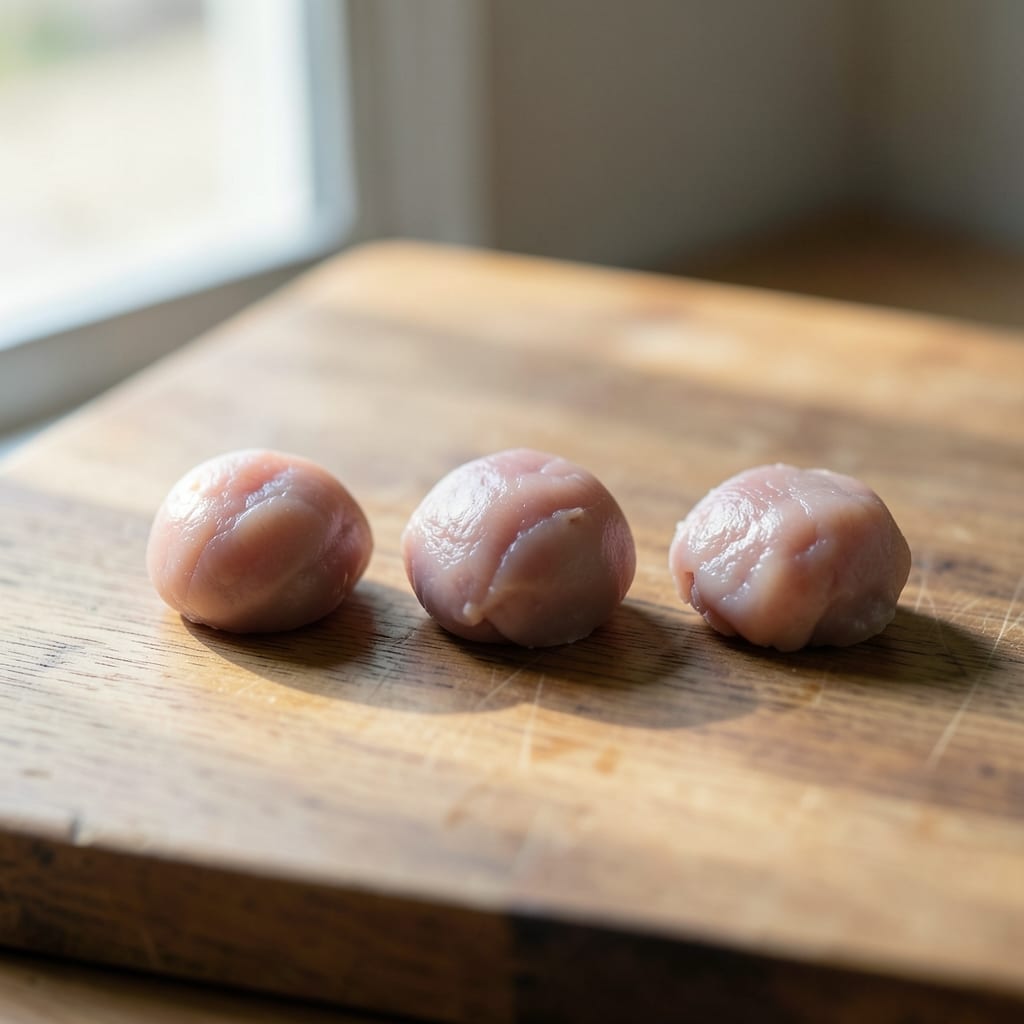 Three chops of different thickness, ready to be tested